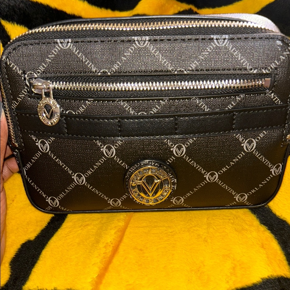 NWOT Valentino Black and Silver Logo Crossbody Bag